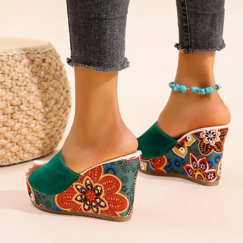 Elena | Bohemian Velvet Wedge Sandal