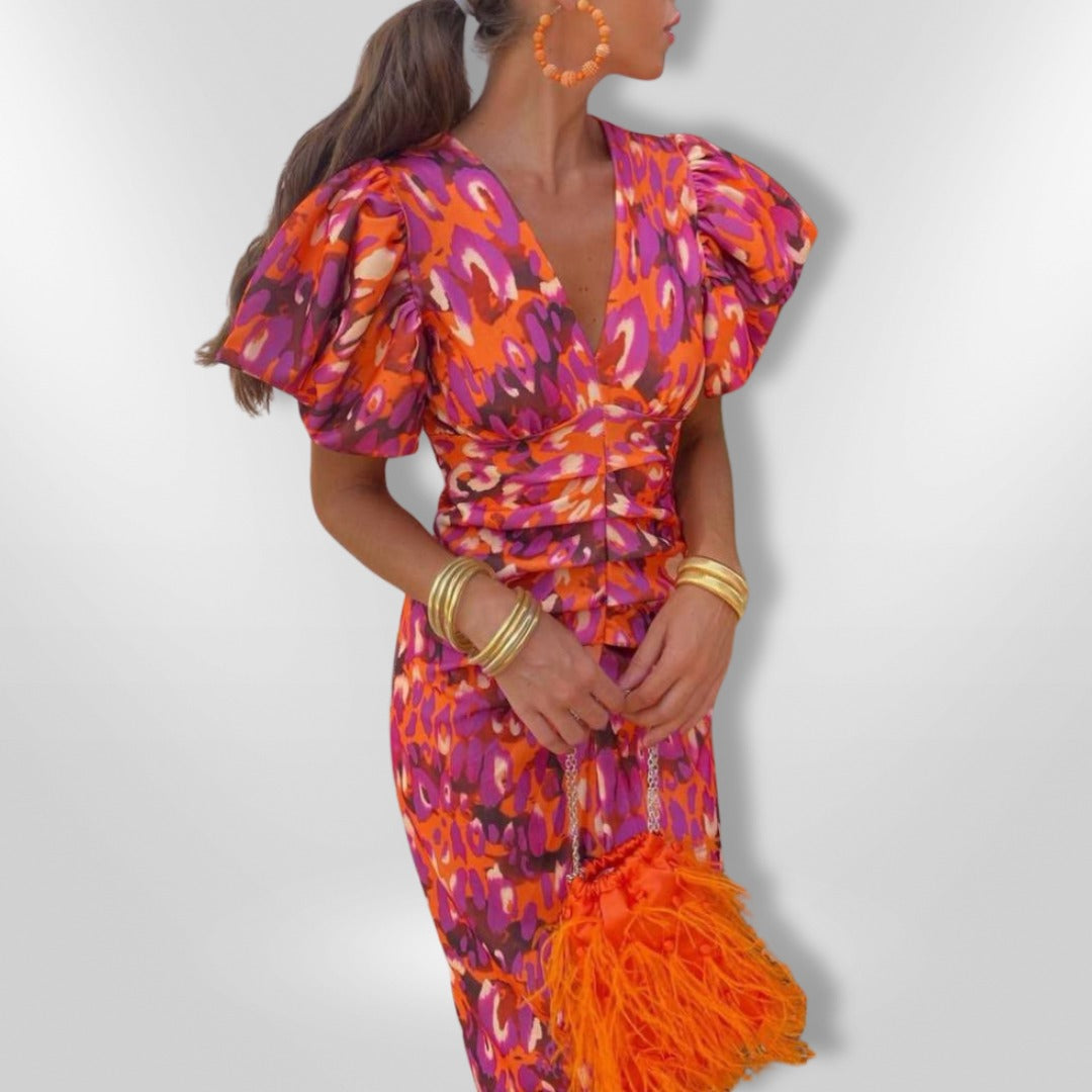 Noor™ | Halflange Jurk met Pofmouwen