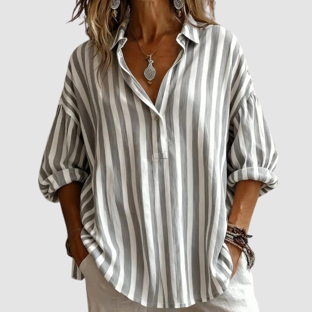 Nora | Loose Striped Blouse with Collar