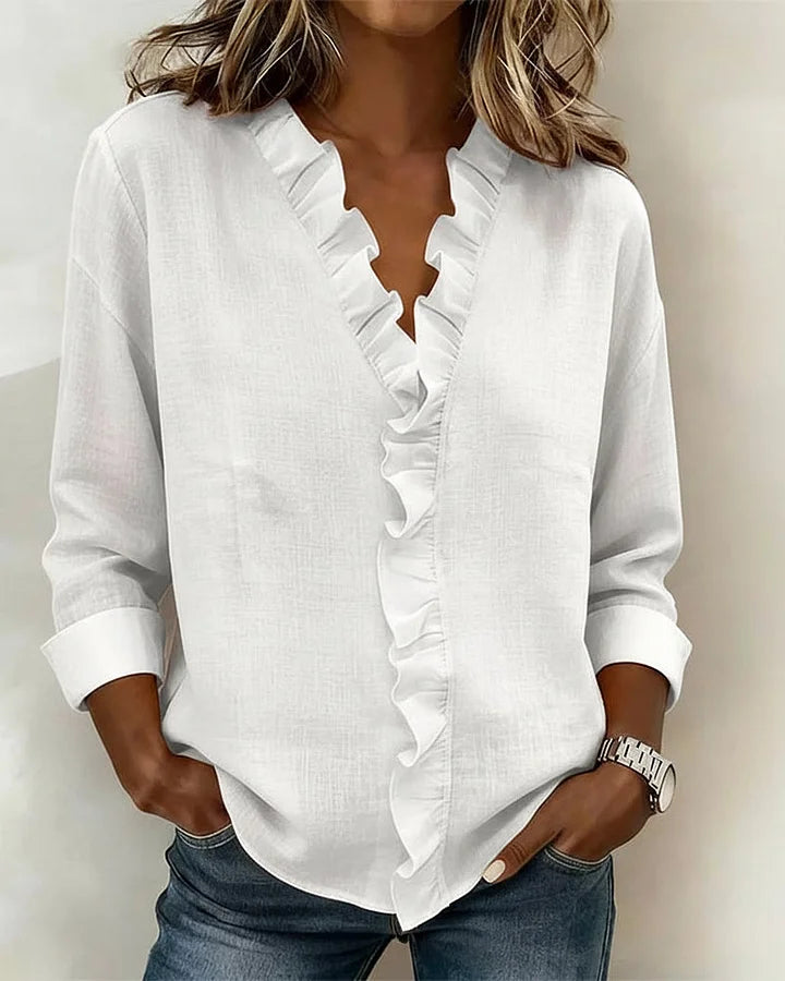 Aletta – Elegante blouse met V-hals en flatterende ruches