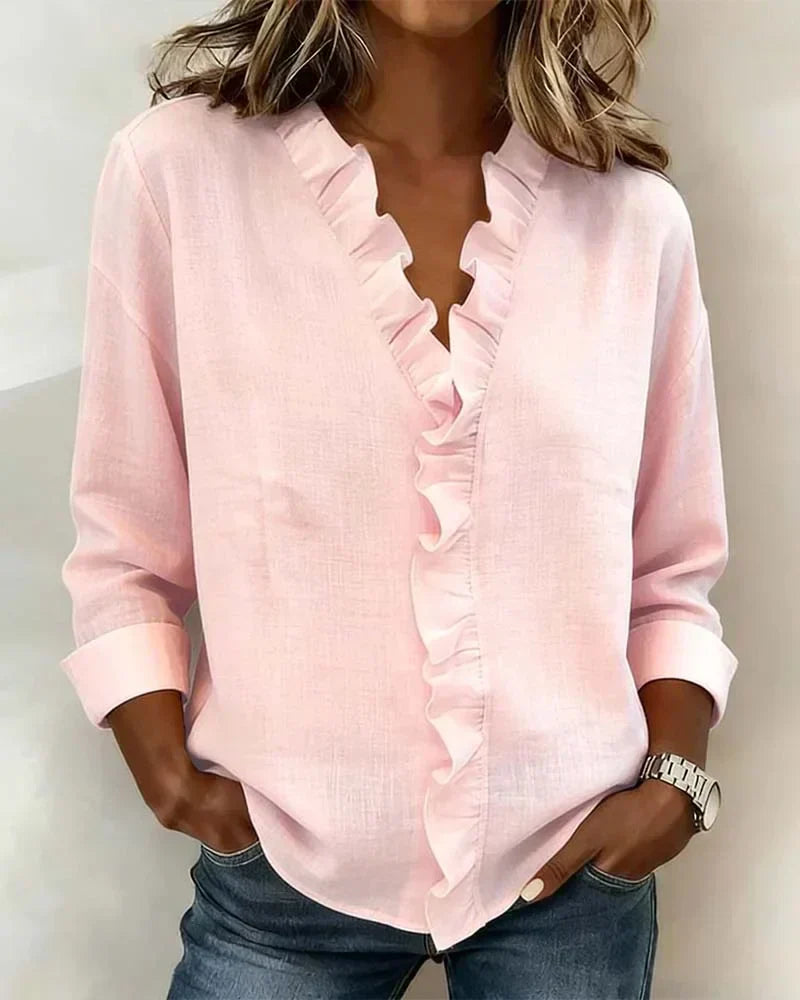 Aletta – Elegante blouse met V-hals en flatterende ruches