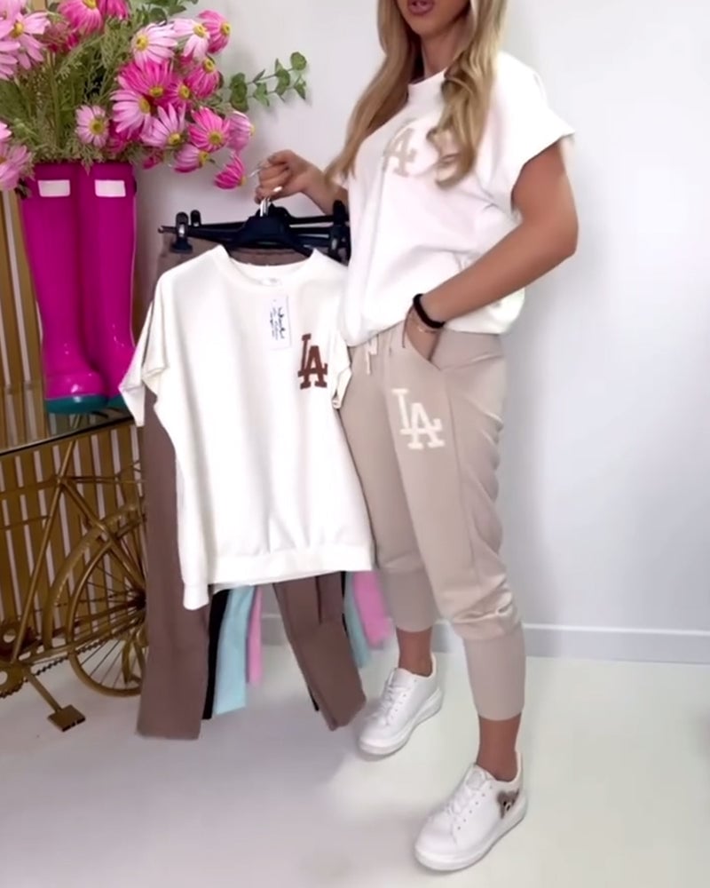 Set - Sportieve Broek en T-shirt met Letterprint