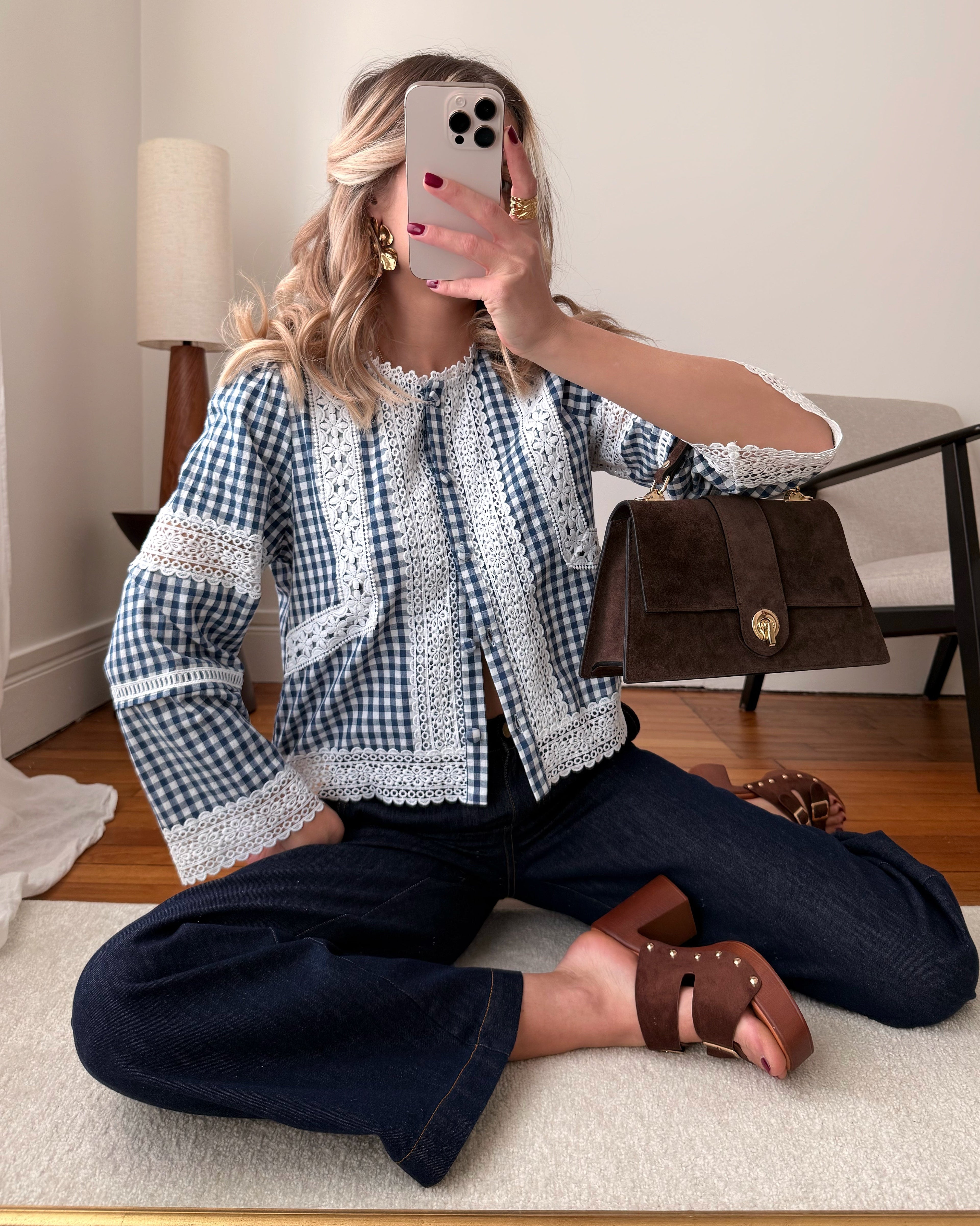 Esmee - Geboorduurde Vichy Blouse