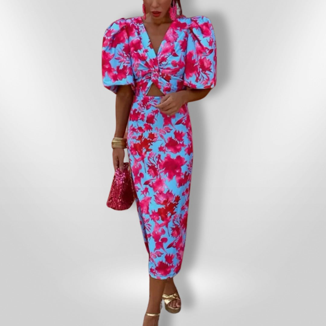 Noor™ | Halflange Jurk met Pofmouwen