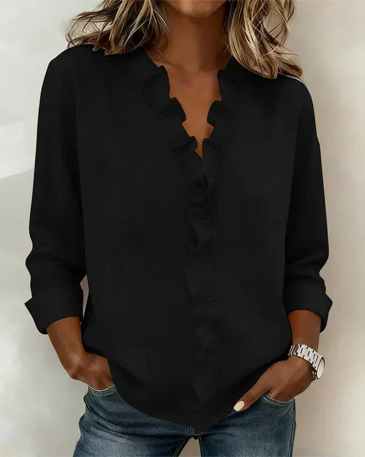 Aletta – Elegante blouse met V-hals en flatterende ruches