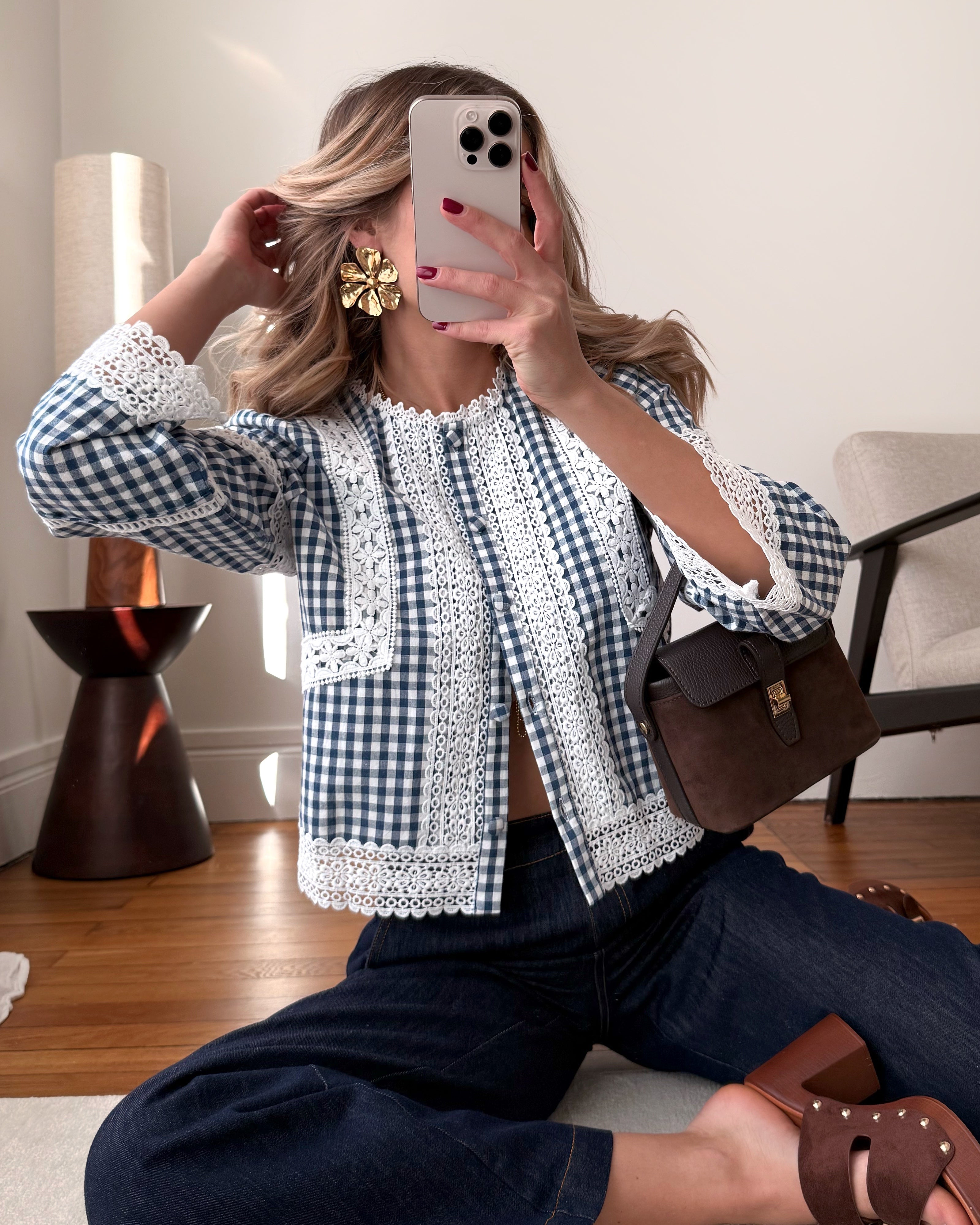 Esmee - Geboorduurde Vichy Blouse