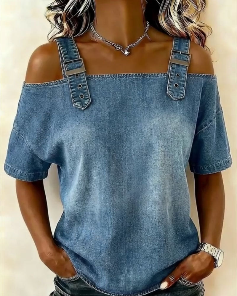 Ademende Top van Denim met Schouderbandjes