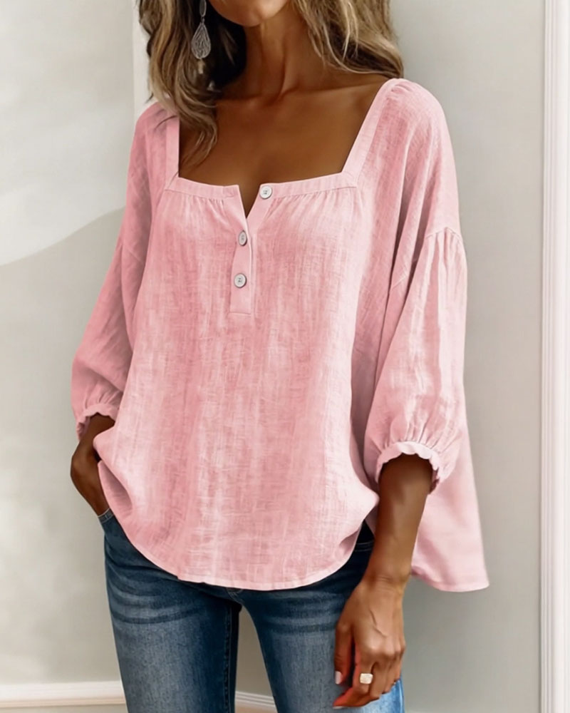 Linnen Blouse met Vierkante Hals